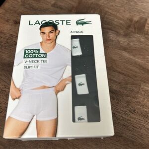 Lacoste 100% Cotton V-Neck Tee Slim Fit- 3 Pack Black- Undershirt- New In Box-XS